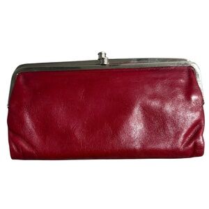 Hobo International Lauren Double Frame Folding Wallet Clutch Red Leather